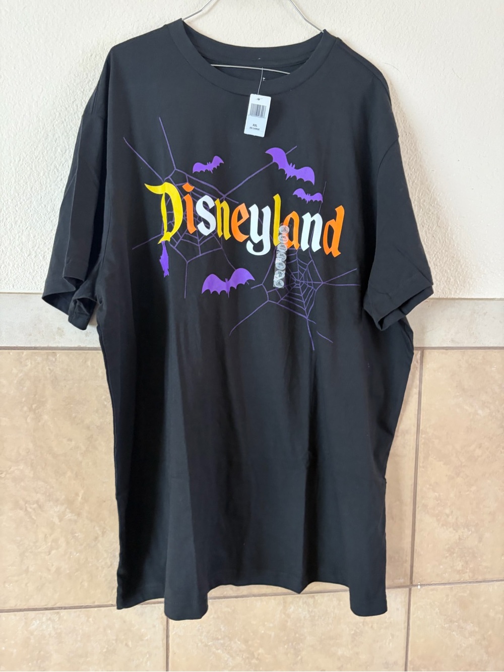 Disney Black Tee with Purple Bats and Orange Lettering